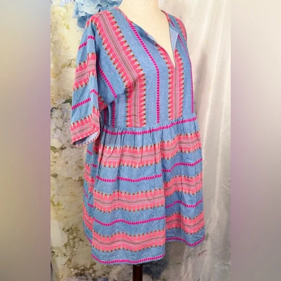 THML Pink and Blue Striped Mini Dress - Picture 2 of 14